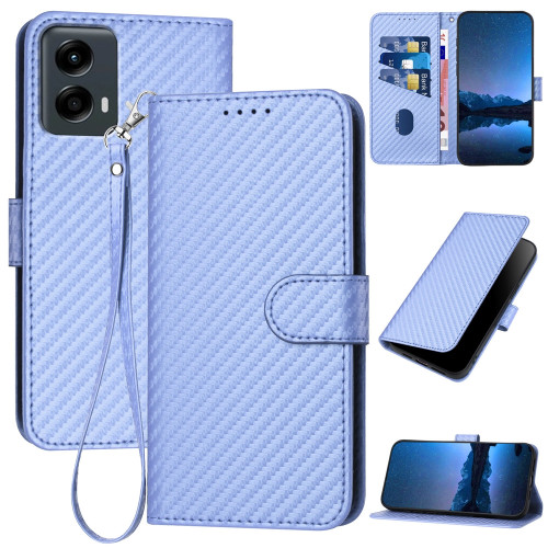 Moto G 5G 2024 YX0070 Carbon Fiber Buckle Leather Phone Case with Lanyard - Light Purple